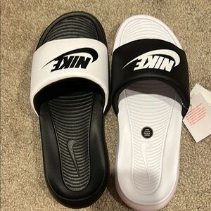 Nike Black and White Slide Sandals
